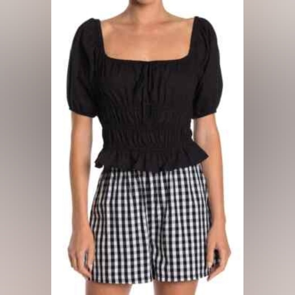 Abound Tops - Abound | Black Cotton Puff Sleeve Cropped Top Size Large